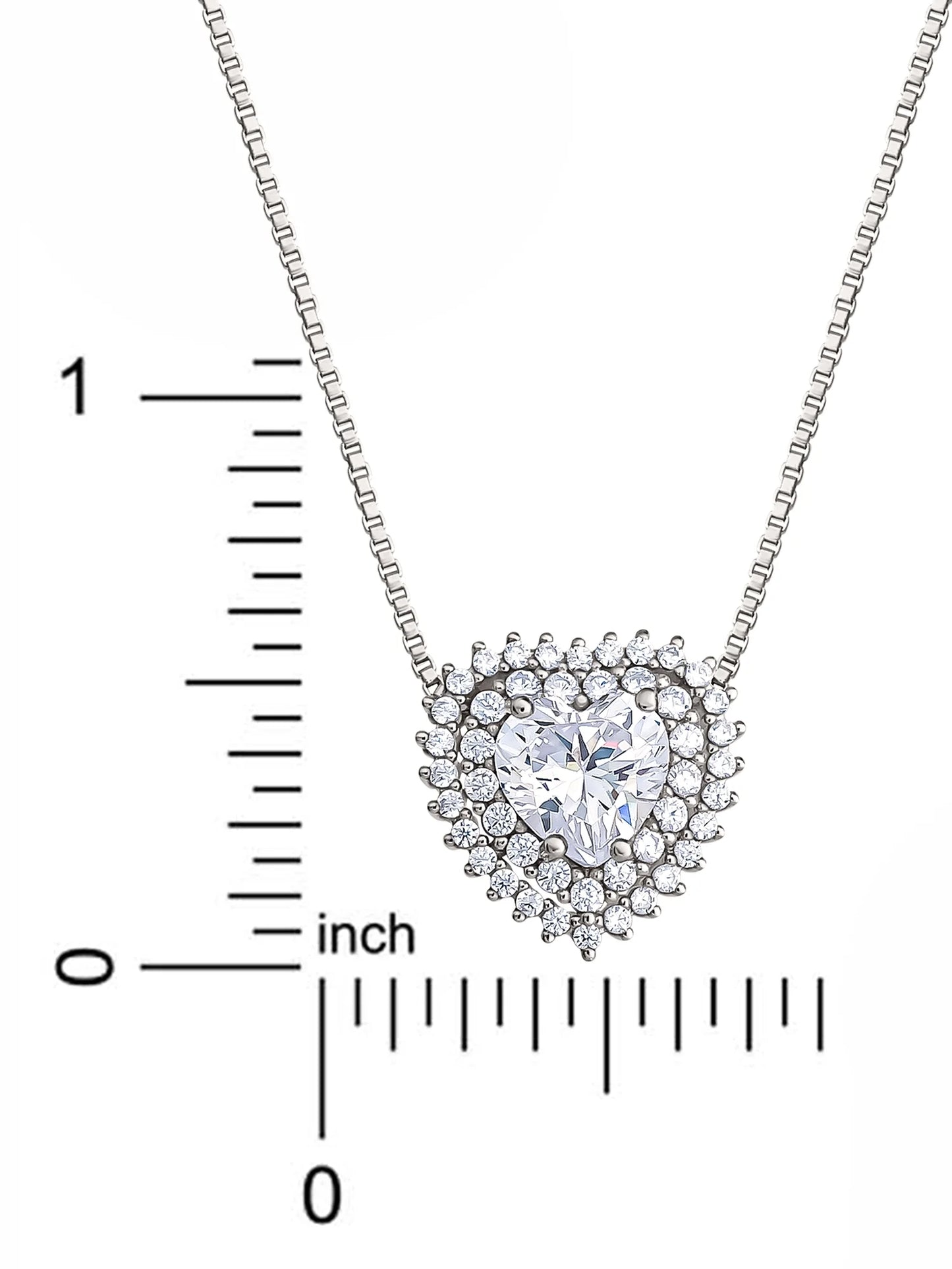 Fine Silver Plated Cubic Zirconia Heart Necklace, 18" +2"