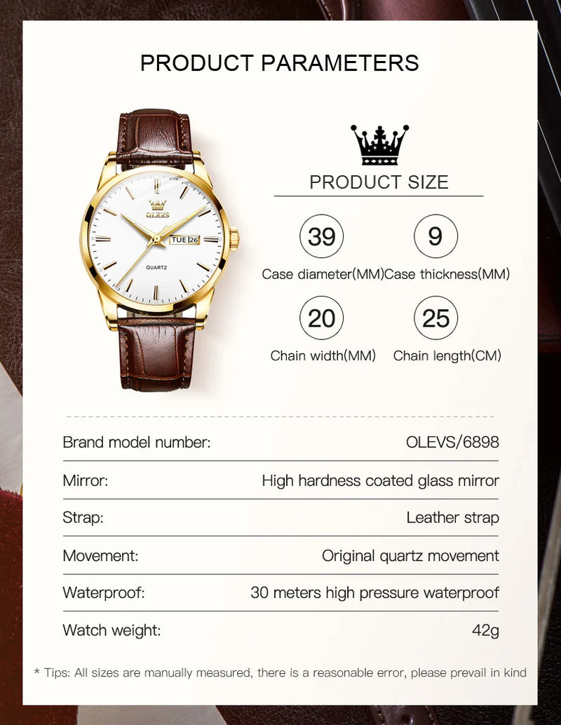 Brown Leather Watches for Men Big Gold Dial Mens Roman Numerals Watches Diamond Watch with Date Luxury Quartz Men'S Watches Waterproof Wrist Watches with Luminous