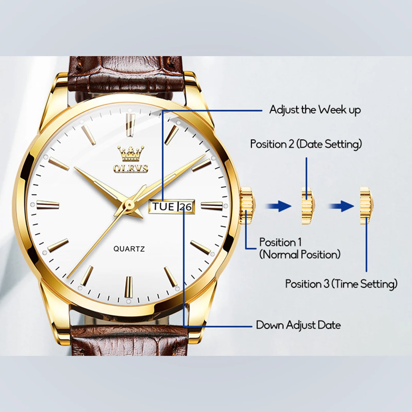 Brown Leather Watches for Men Big Gold Dial Mens Roman Numerals Watches Diamond Watch with Date Luxury Quartz Men'S Watches Waterproof Wrist Watches with Luminous