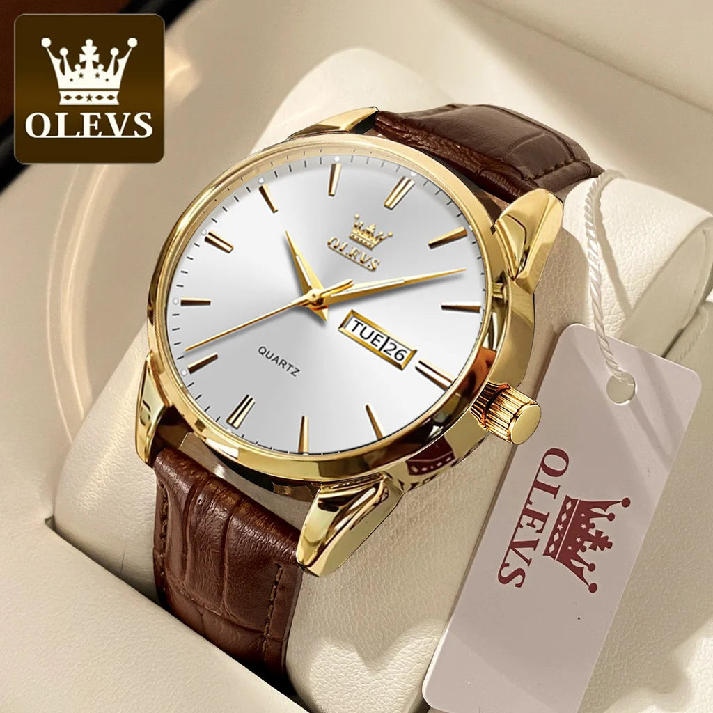 Brown Leather Watches for Men Big Gold Dial Mens Roman Numerals Watches Diamond Watch with Date Luxury Quartz Men'S Watches Waterproof Wrist Watches with Luminous