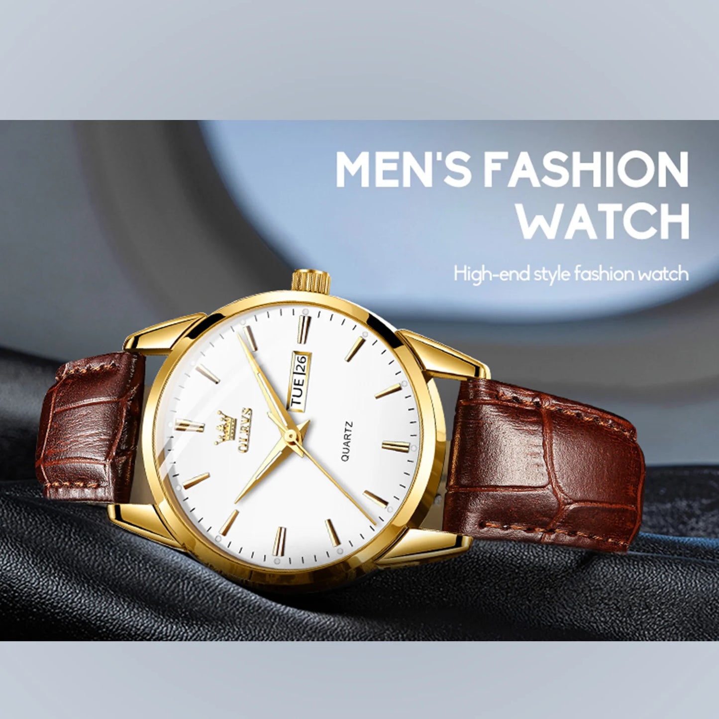 Brown Leather Watches for Men Big Gold Dial Mens Roman Numerals Watches Diamond Watch with Date Luxury Quartz Men'S Watches Waterproof Wrist Watches with Luminous