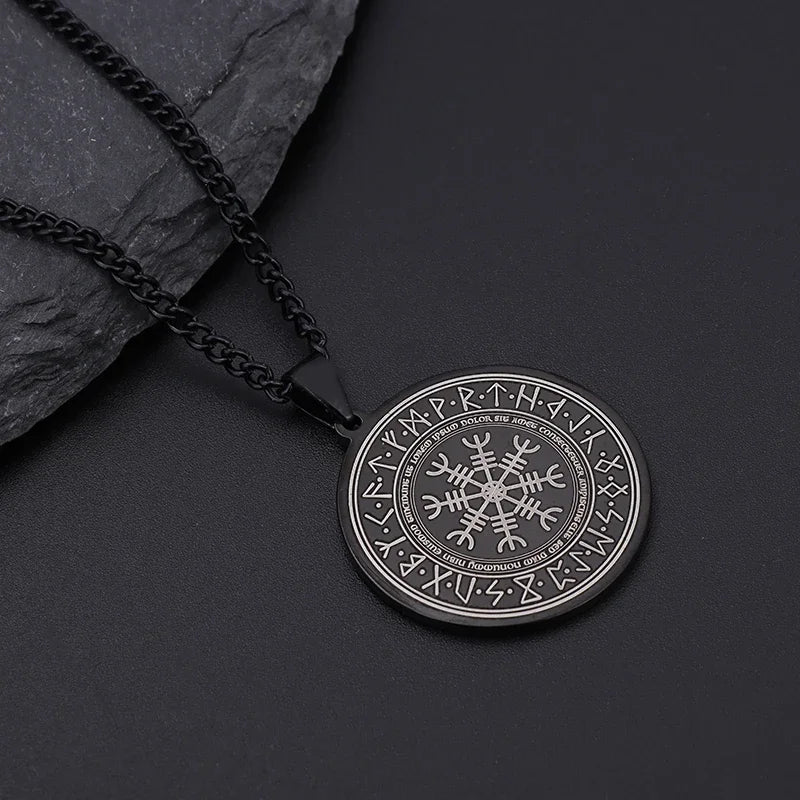 Vintage Compass Medal Pendant Stainless Steel Necklace Mens High Quality round Hip Hop Trend Jewelry Gifts Wholesale