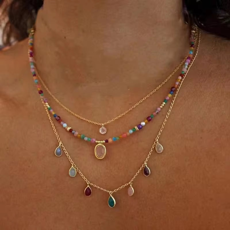 Bohemian Multilayer Handmade Beads Chain Fashion Necklaces Tassels Colorful Crystal Pendant Jewelry for Women Accessories X0180