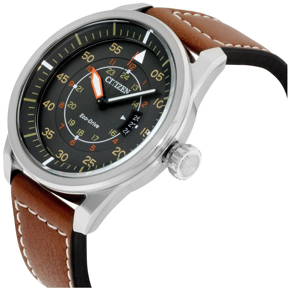 Men'S Eco-Drive Black Leather Strap Watch AW1361-01E